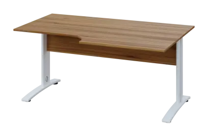 CRK 28 - 184 stůl kancelářský, rohový, pravý, kovová podnož bílá, deska 25 mm, široký 1800 mm, ořech